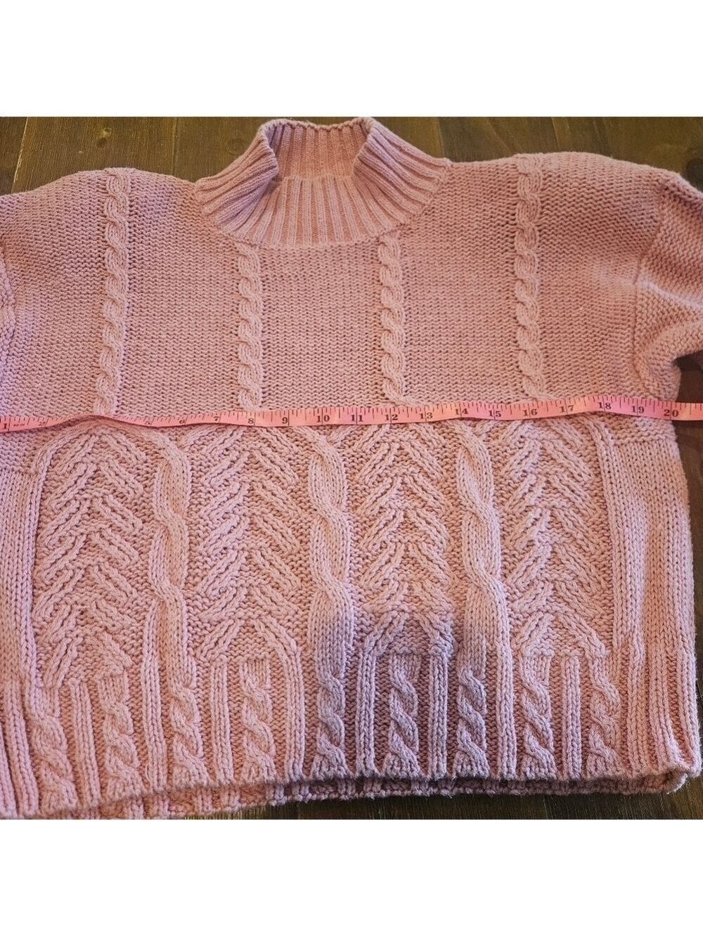 IDIOMS VINTAGE 80s WOMEN'S PINK CHUNKY CABLE KNIT TURTLENECK SWEATER SIZE MEDIUM - Picture 8 of 9
